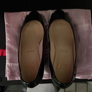 Christian Louboutin patent leather peep toe wedges